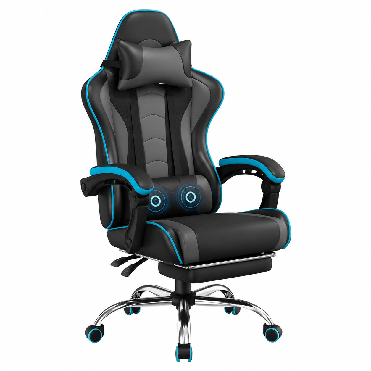 Fauteuil, réglable, en similicuir, coloris noir et gris, pour le salon ou la chambre