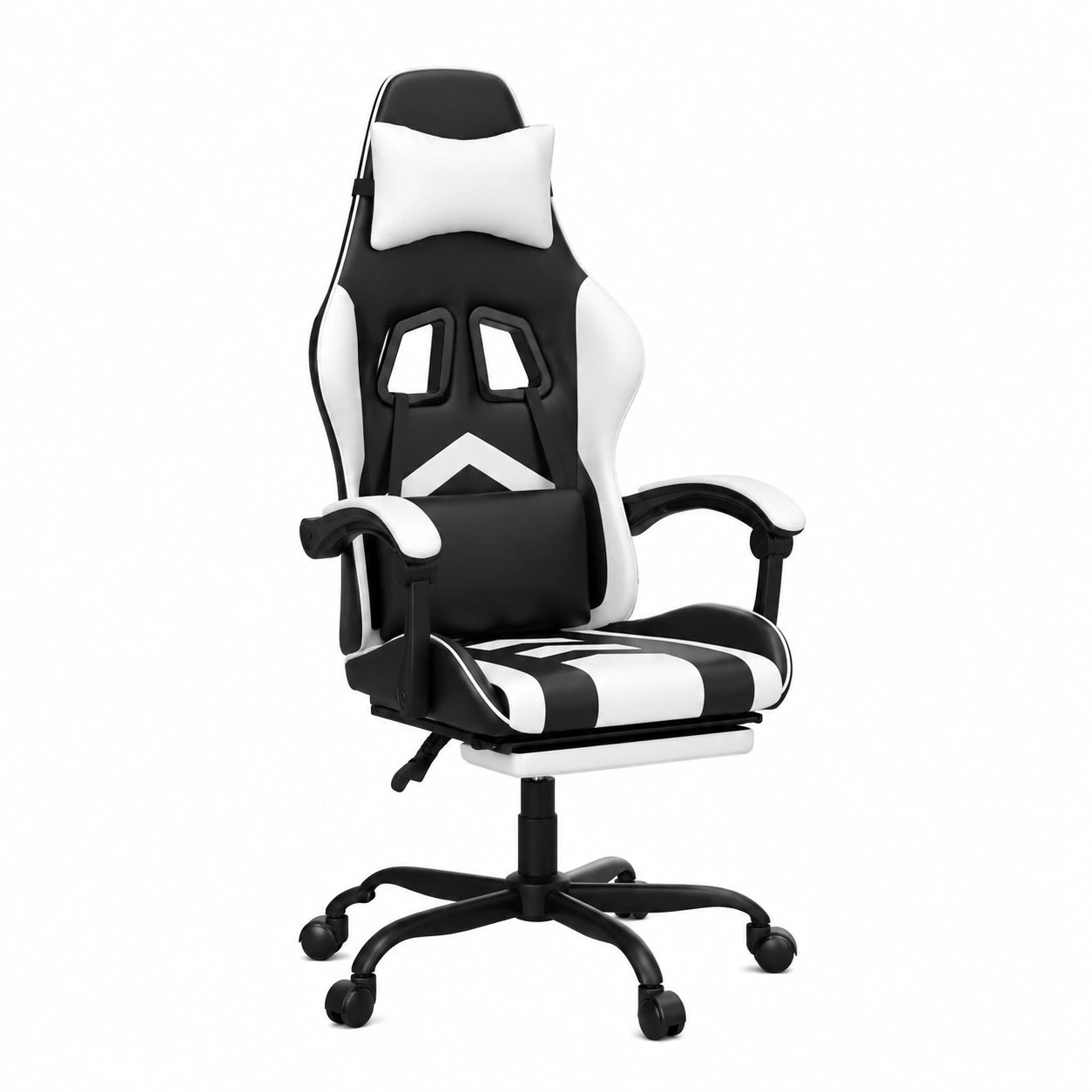 Bureau, pivotant, réglable, en similicuir et cuir, coloris noir et blanc, pour l’espace de travail