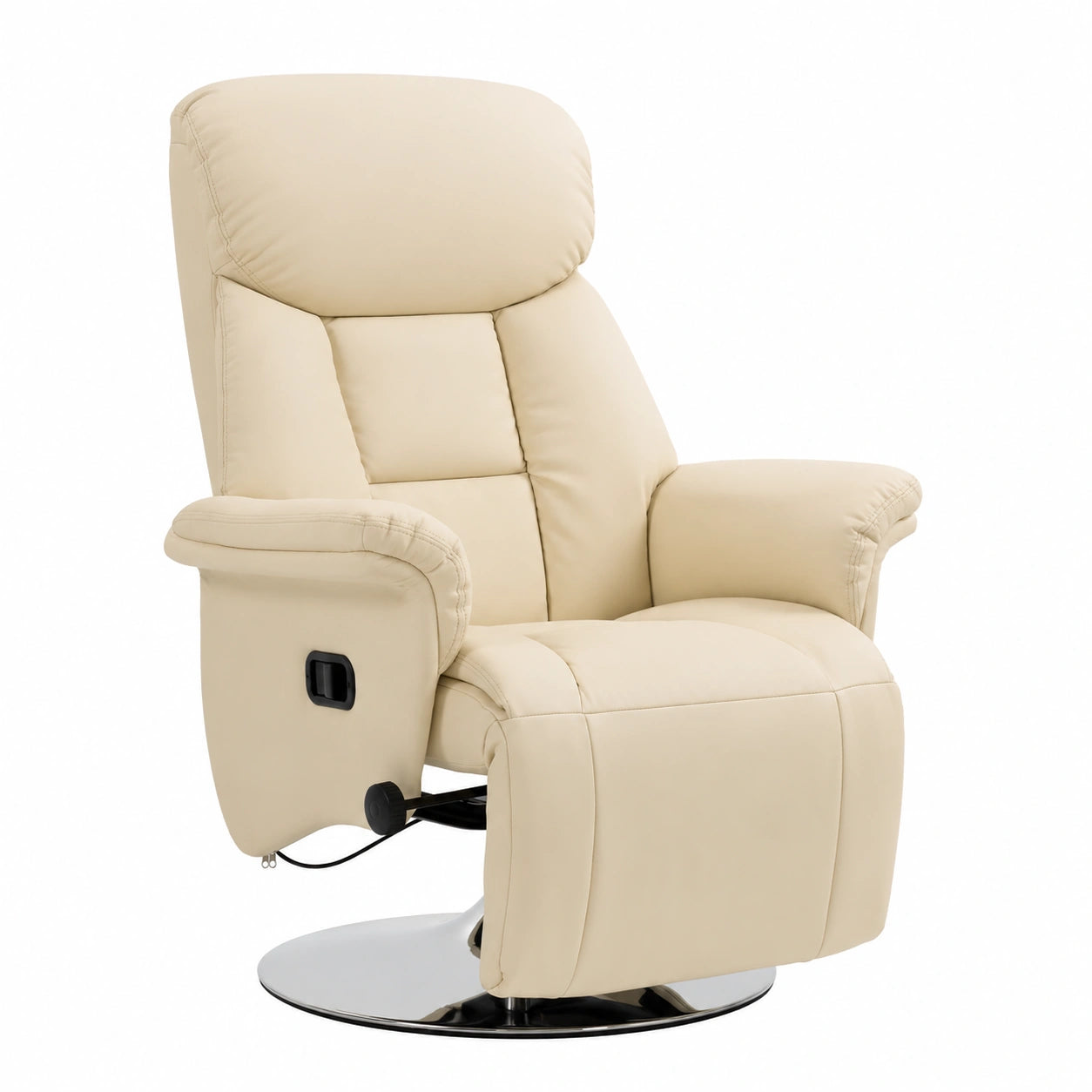 Fauteuil relax, pivotant, réglable, en similicuir et cuir, coloris crème, pour le salon